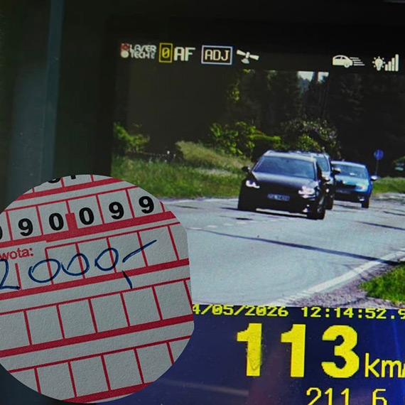 2000 zł mandatu, 14 punktów karnych i zatrzymane prawo jazdy. 26-latek pędził 113 km/h w terenie zabudowanym